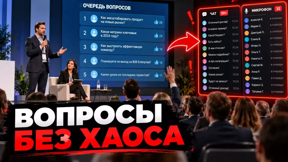 Модерация вопросов на конференции: зал, чат и Q&A